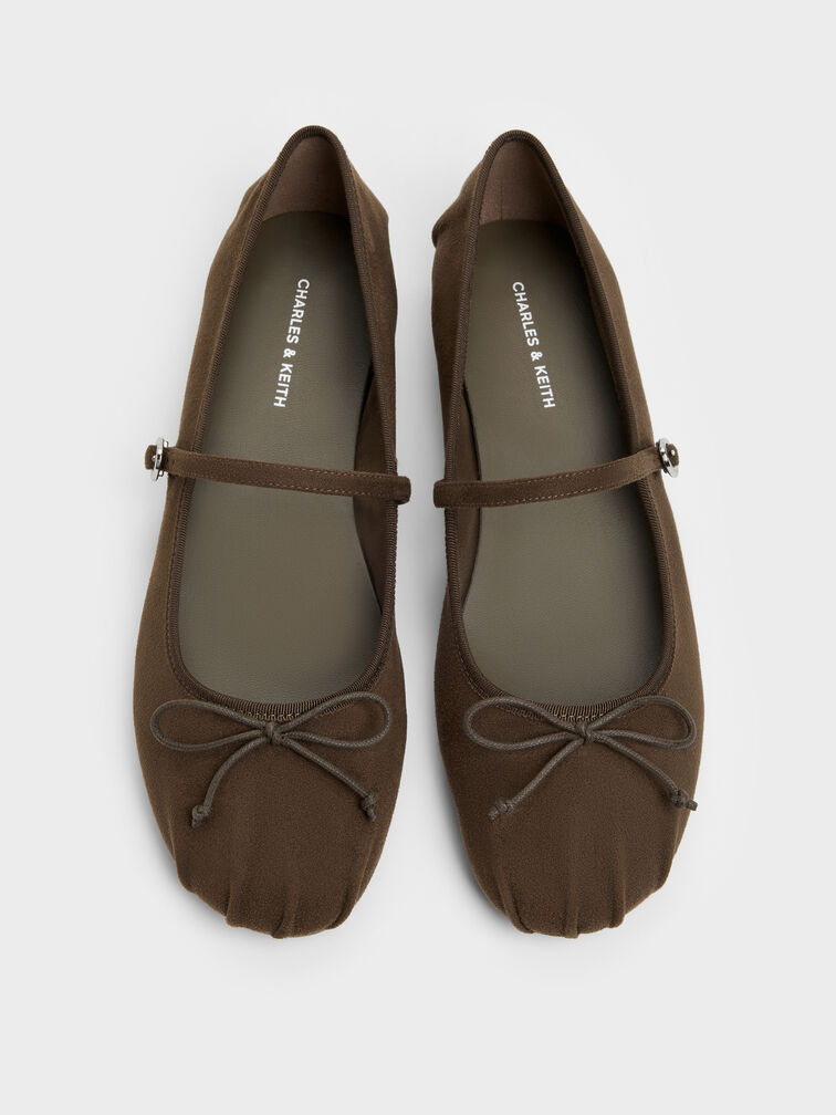 Emiko Faux Suede Bow Mary Jane Flats, Chocolate Textured, hi-res