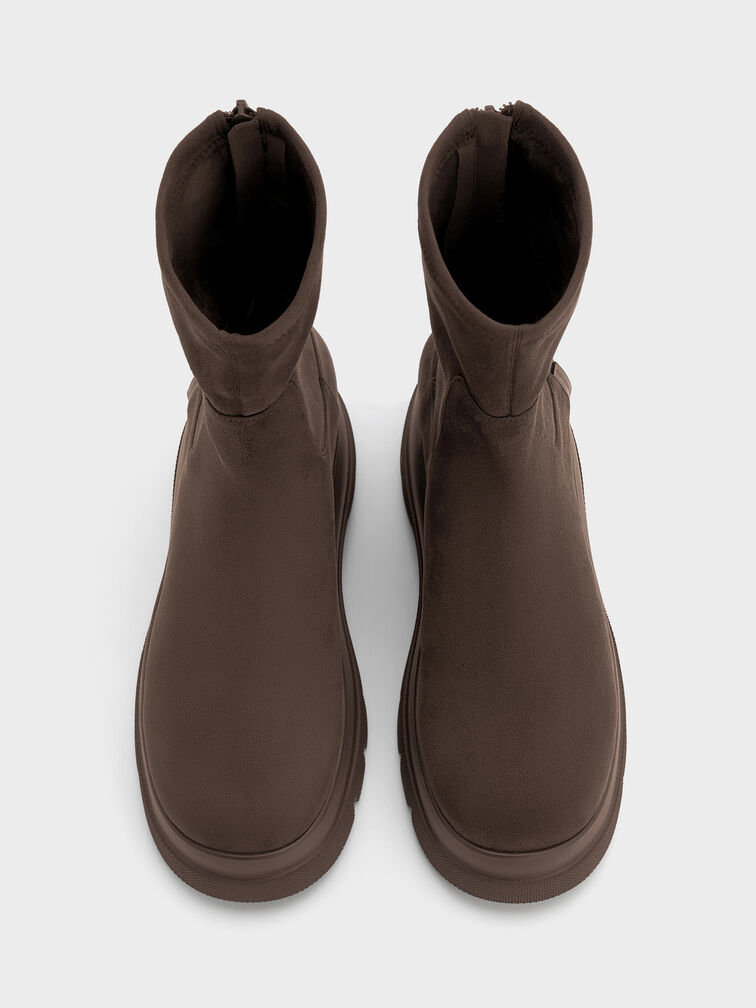 Boots cổ cao Leoi Faux Suede, Dark Brown Textured, hi-res