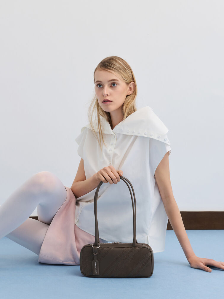 T&uacute;i đeo vai d&aacute;ng d&agrave;i Zeya Recycled Suede Striped, Xanh r&ecirc;u đậm, hi-res