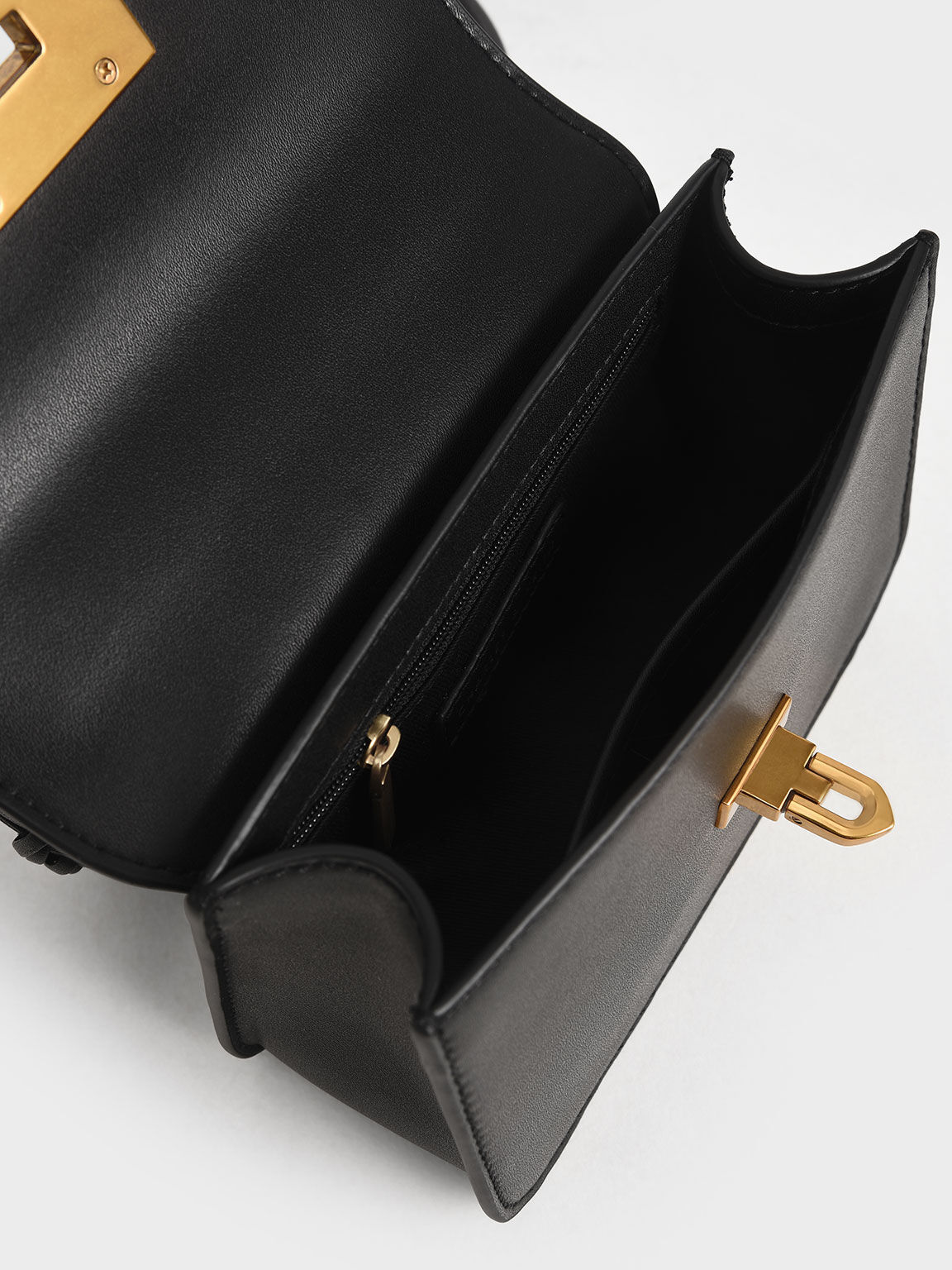 Túi xách tay nữ hình chữ nhật Metallic Turn Lock, Đen, hi-res
