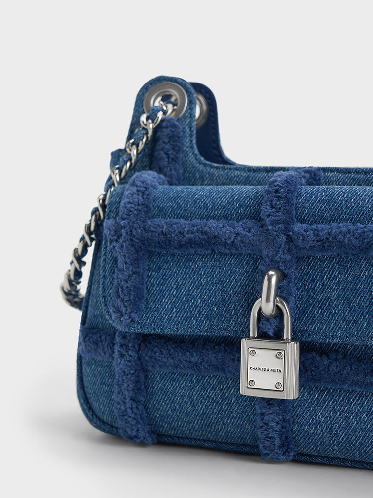 Suki Denim Padlock Shoulder Bag, Denim Blue, hi-res