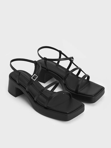 Giày sandals cao gót Selene Strappy, Đen, hi-res