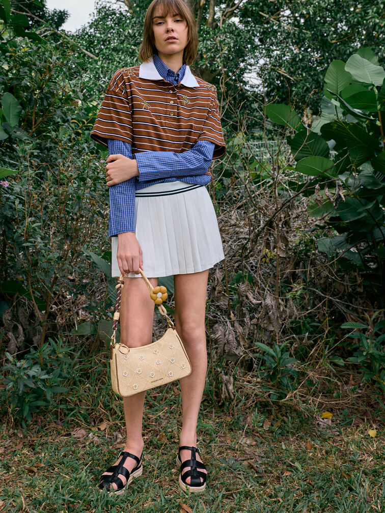 T&uacute;i đeo vai h&igrave;nh thang Philomena Raffia Flower, Be, hi-res