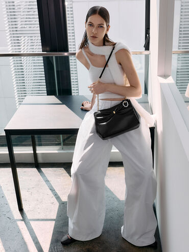 Halsey Ruched Tote Bag, Black, hi-res