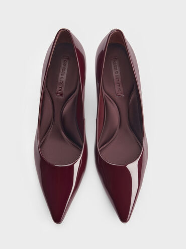 Emmy Patent Pointed Kitten Heel Pumps, Burgundy, hi-res