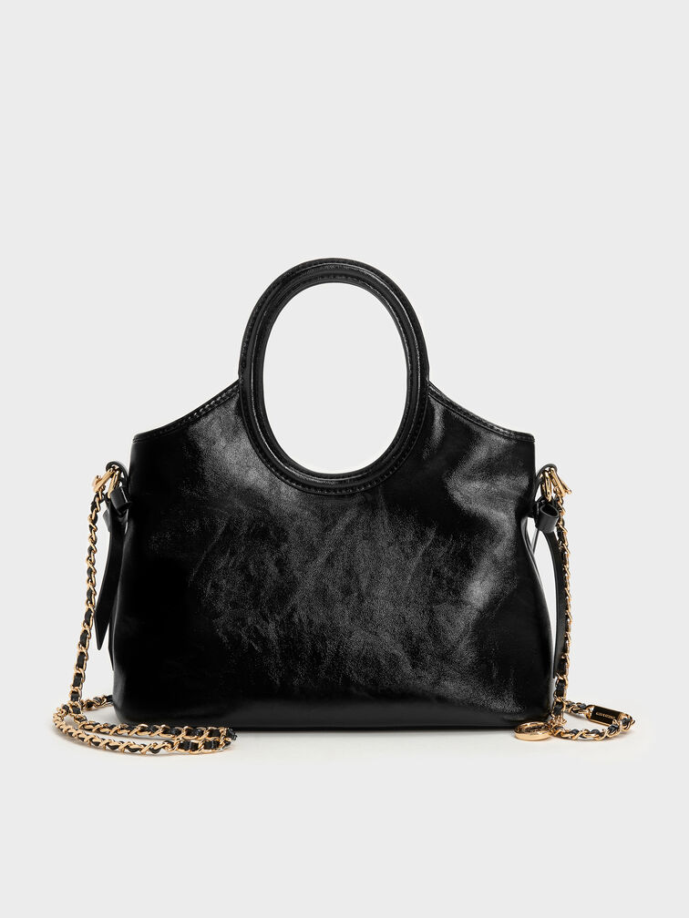 T&uacute;i tote Dalia Bow Oval-Handle, Đen, hi-res