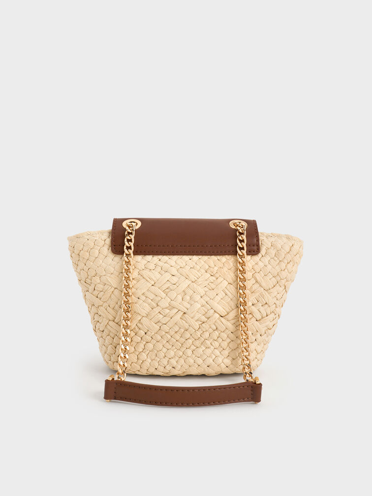 Shalia Raffia Chain-Strap Crossbody Bag, Natural Raffia, hi-res
