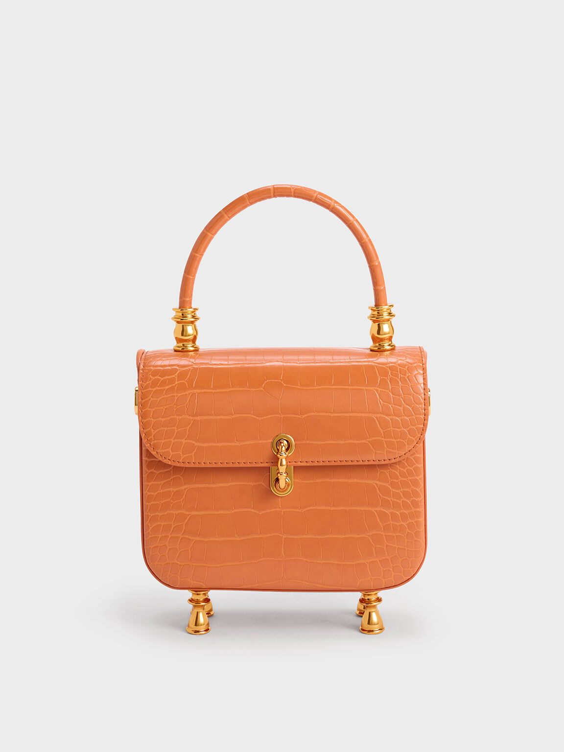 Meriah Croc-Embossed Top Handle Bag, Orange, hi-res