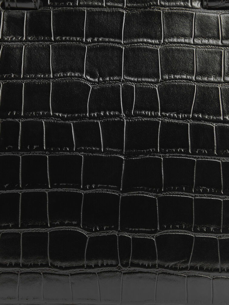 Pansy Trapeze Croc-Effect Top Handle Bag, Black, hi-res