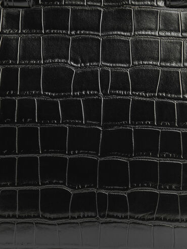 Pansy Trapeze Croc-Effect Top Handle Bag, Black, hi-res