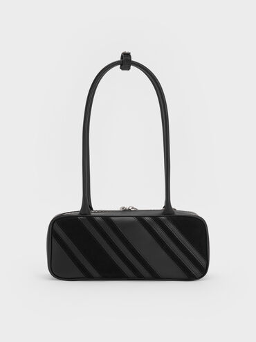 Zeya Recycled Suede Striped Shoulder Bag, Noir, hi-res