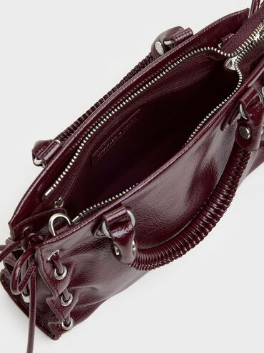 Mini Nylah Grommet Lace-Up Tote Bag, Wineberry Red, hi-res