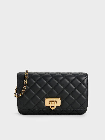 Clutch phom chữ nhật Cressida Quilted, Đen, hi-res