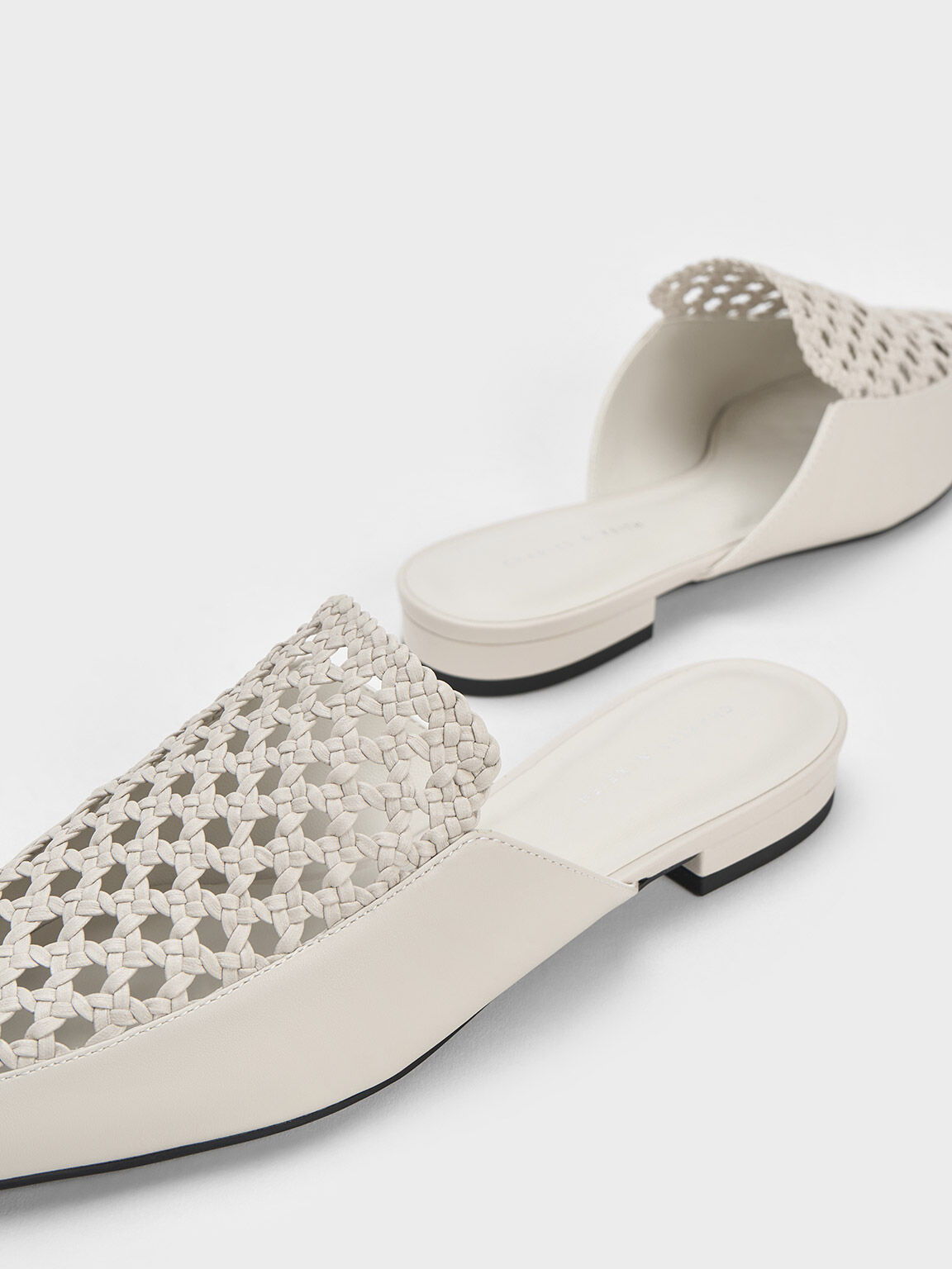 Woven Tapered Flat Mules, Chalk, hi-res