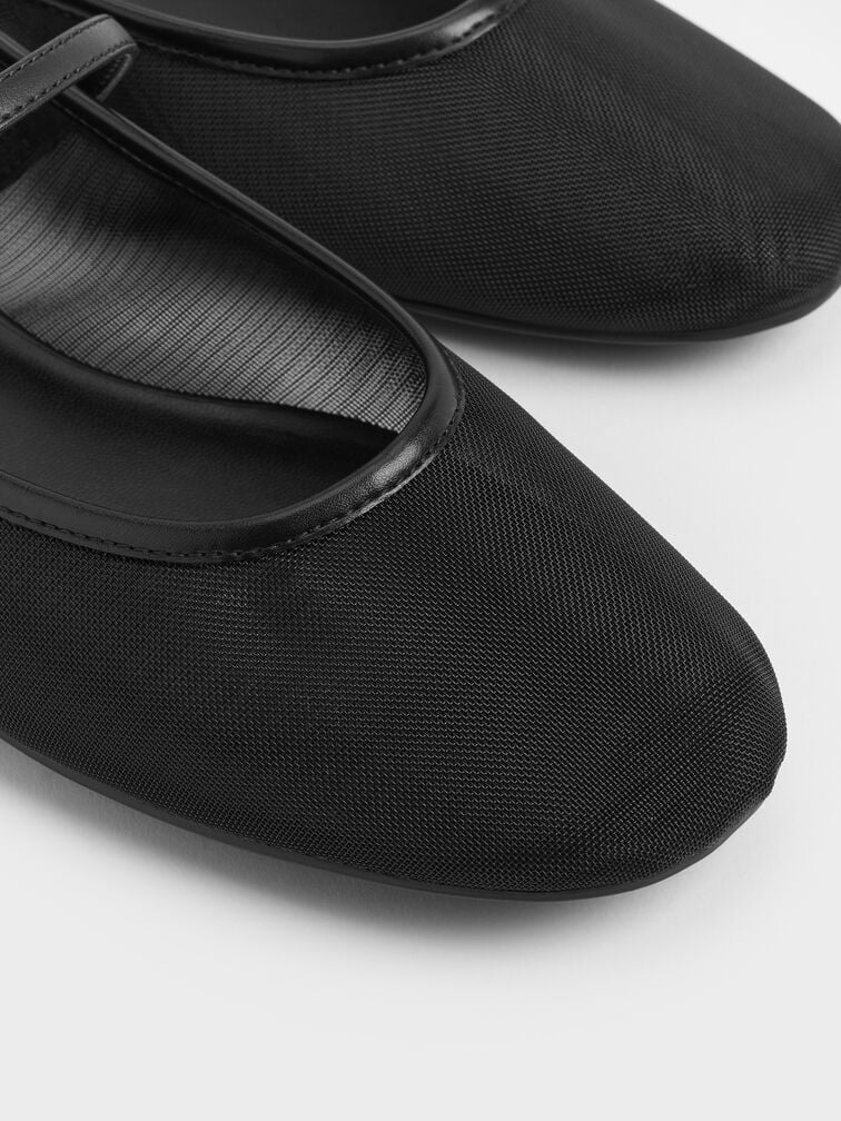 Gertrude Mesh Mary Jane Flats, Black Textured, hi-res