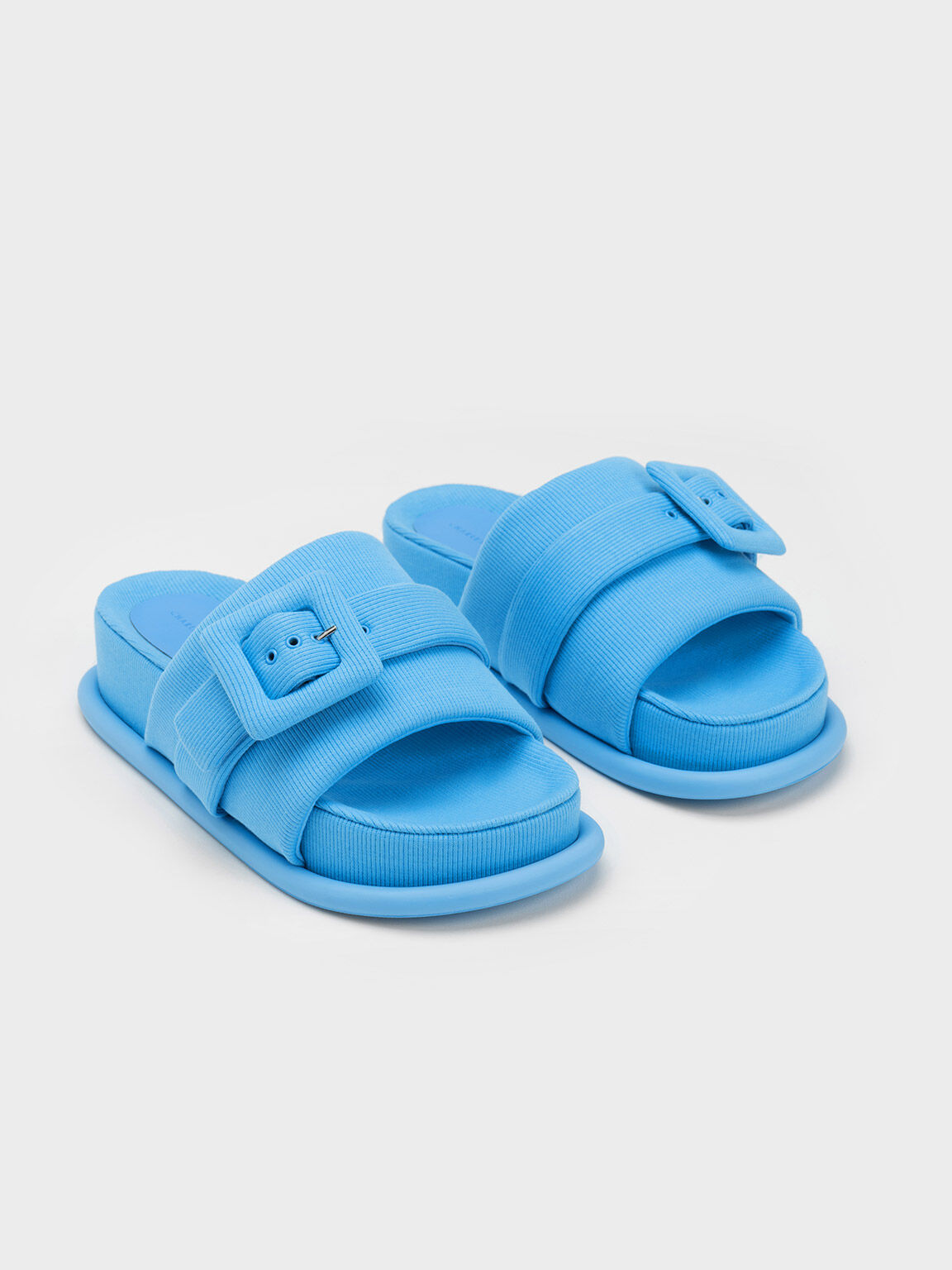Sinead Woven Buckled Slide Sandals, Blue, hi-res