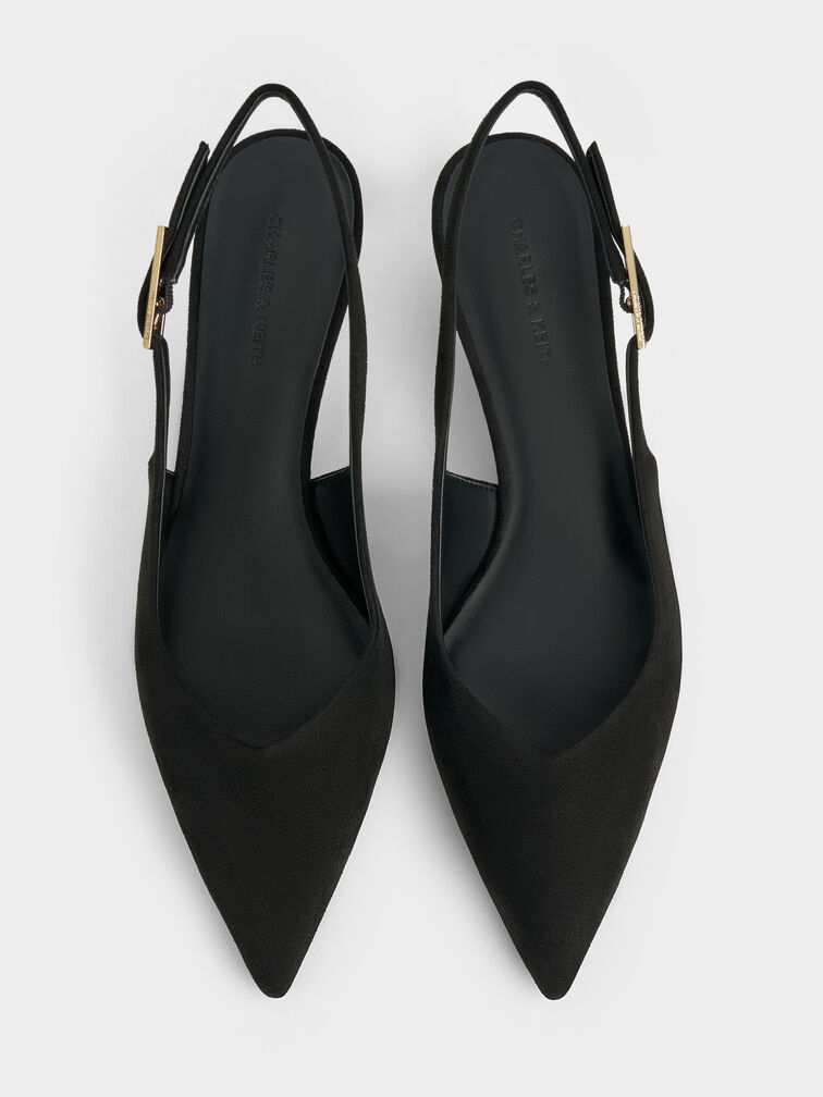 Luciana Faux Suede Slingback Kitten Heels, Black Textured, hi-res