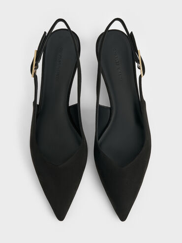 Luciana Faux Suede Slingback Kitten Heels, Black Textured, hi-res
