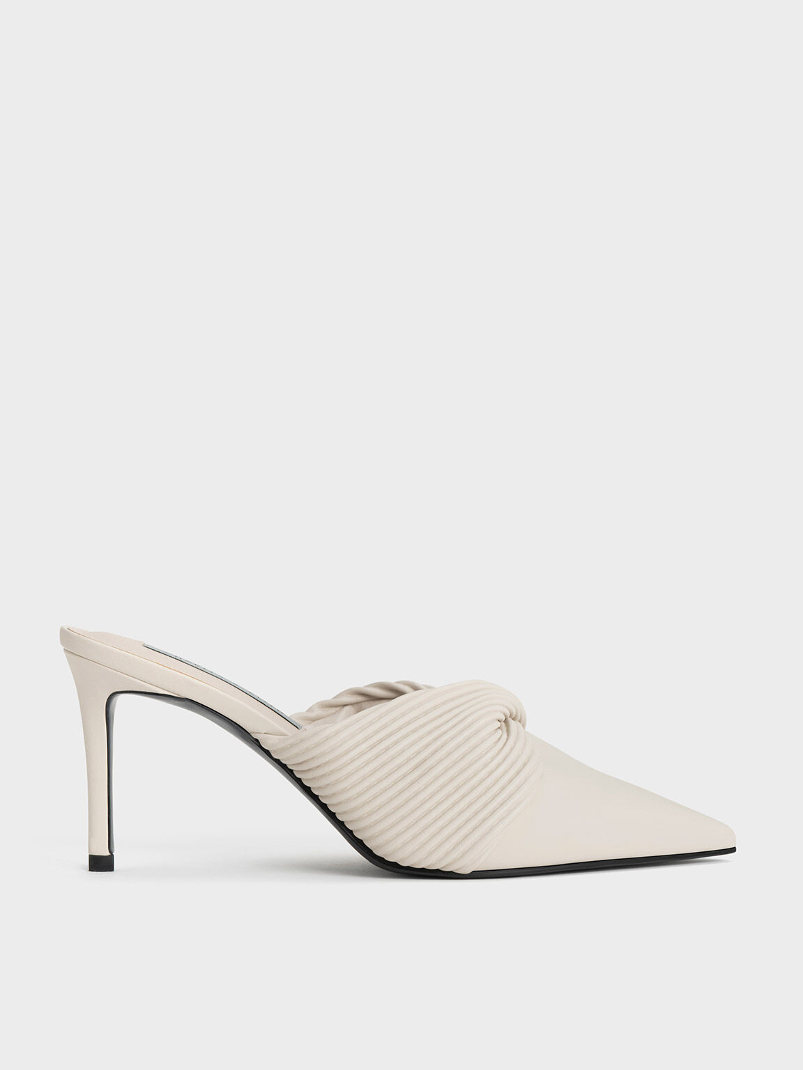 Pleated Wrap Heeled Mules, Chalk, hi-res