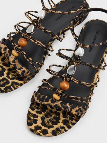 Georgie Leopard-Print Bead Strappy Sandals, Animal Print Natural, hi-res