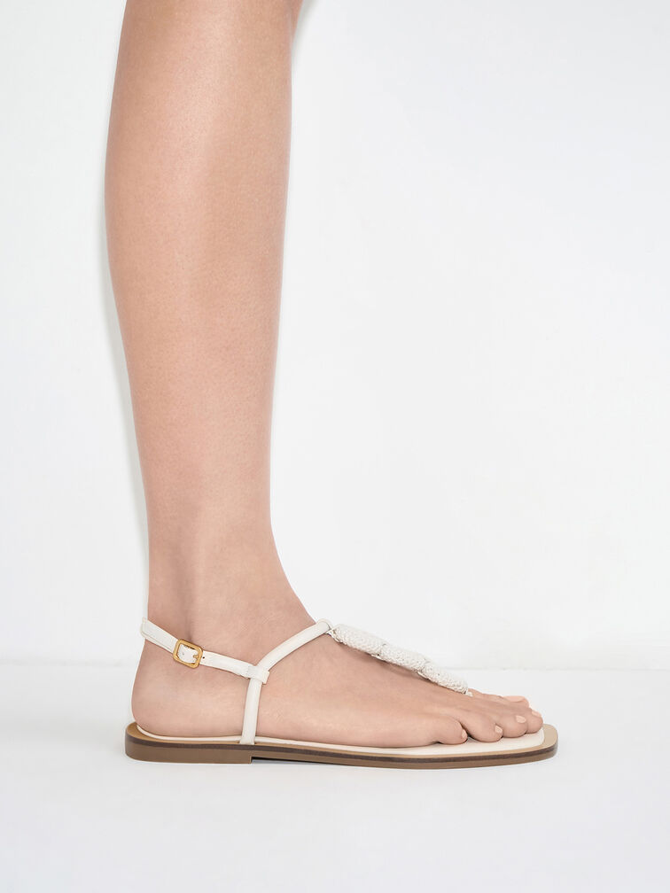 Gi&agrave;y sandals xỏ ng&oacute;n Raffia Ring, Phấn, hi-res
