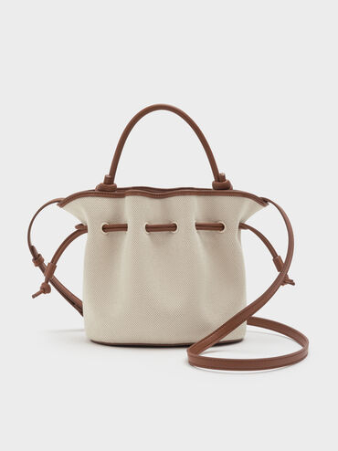 Sammie Canvas Drawstring Bucket Bag, Chocolate, hi-res