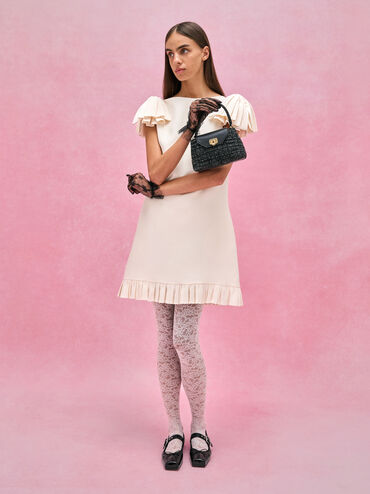 Arwen Tweed Quilted Braided-Strap Top Handle Bag, Black Tweed, hi-res