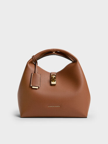 Chance Recycled Leather Turn-Lock Bucket Bag, Chocolate, hi-res