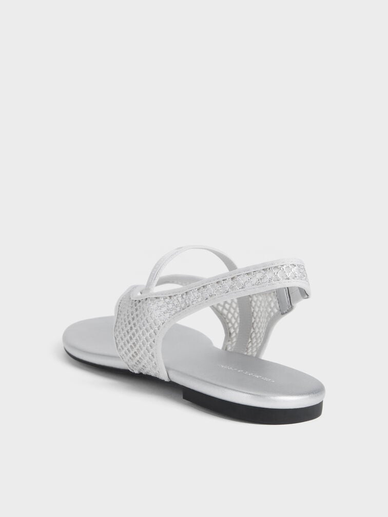 Ellory Mesh Thong Slingback Sandals, Silver, hi-res