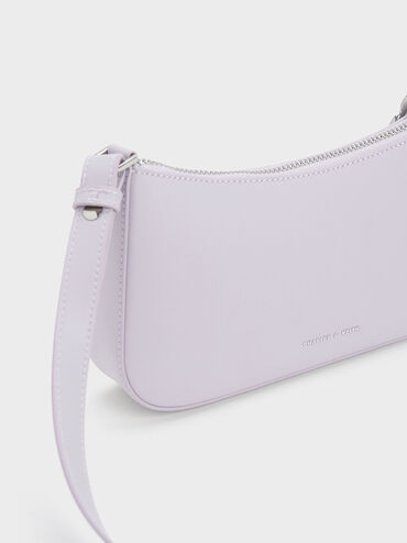 Flower-Embellished Shoulder Bag, Lilac, hi-res