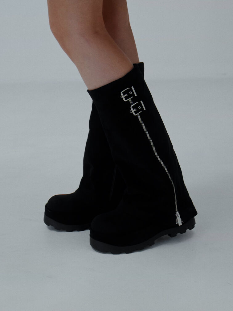 Boots cổ cao đế xuồng Barron, Đen họa tiết, hi-res