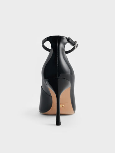 Giày cao gót mũi tròn Aretha Patent Leather, Đen bóng, hi-res