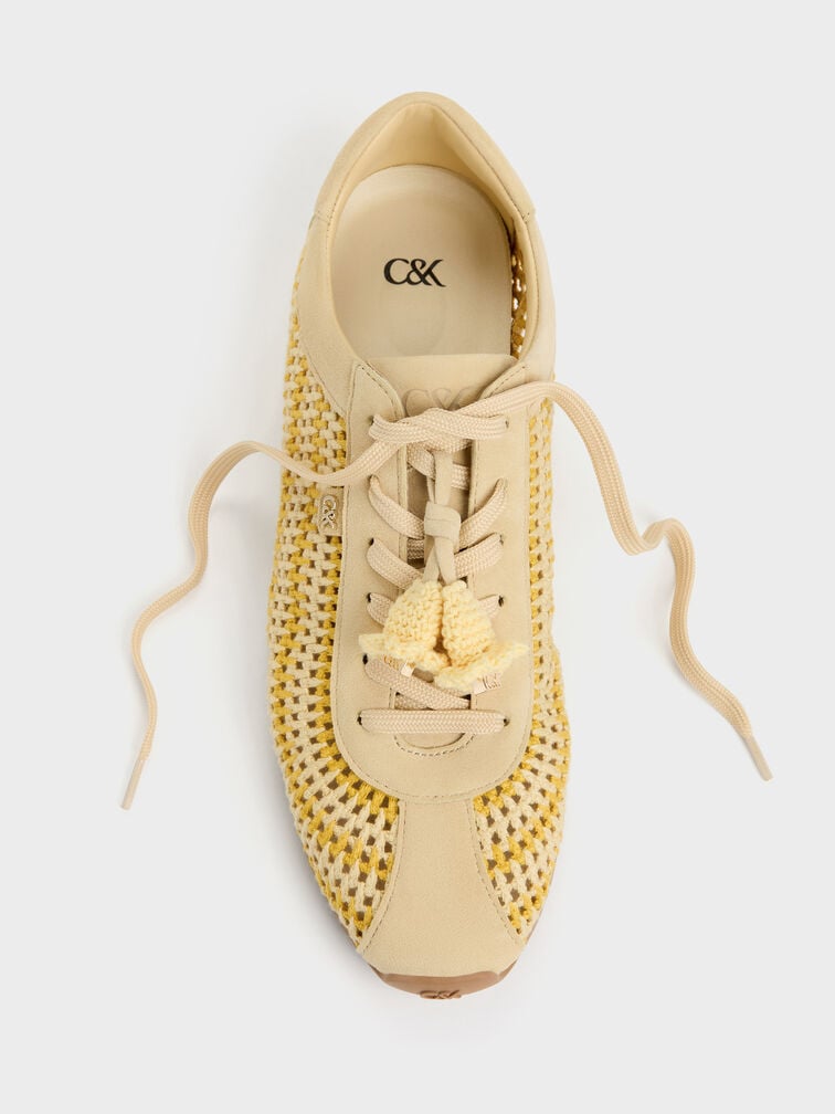 Jace Crochet & Suede Flower Sneakers, Yellow, hi-res
