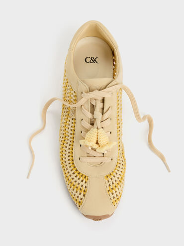 Jace Crochet & Suede Flower Sneakers, Yellow, hi-res