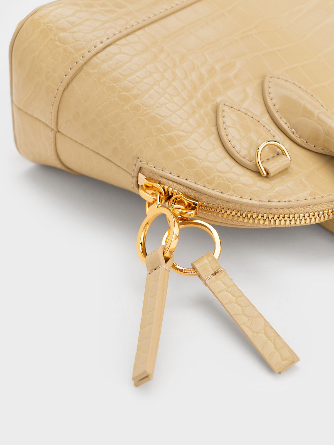 Beige Harmonee CrocEmbossed Bowling Bag CHARLES & KEITH VN