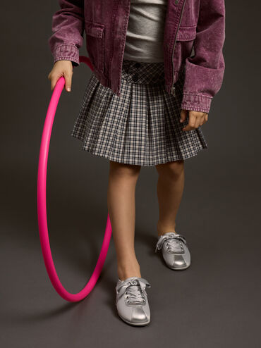 Girls' Satin Pearlescent Sneakers, Silver, hi-res