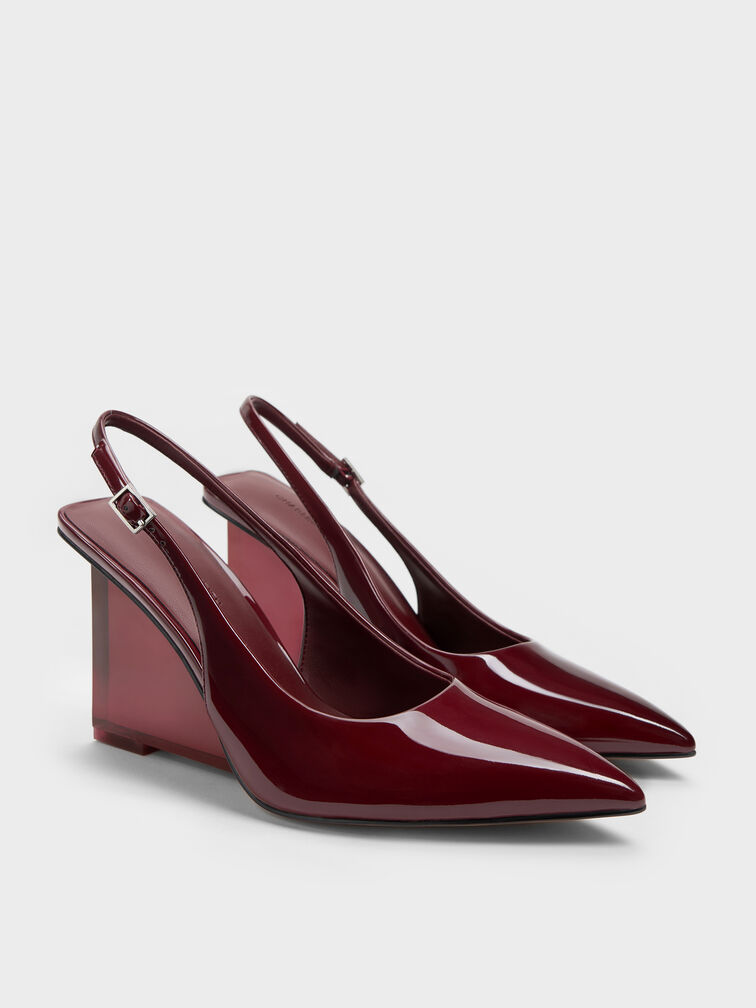 Giày cao gót mũi nhọn Black Patent Translucent-Heel, Đỏ burgundy, hi-res
