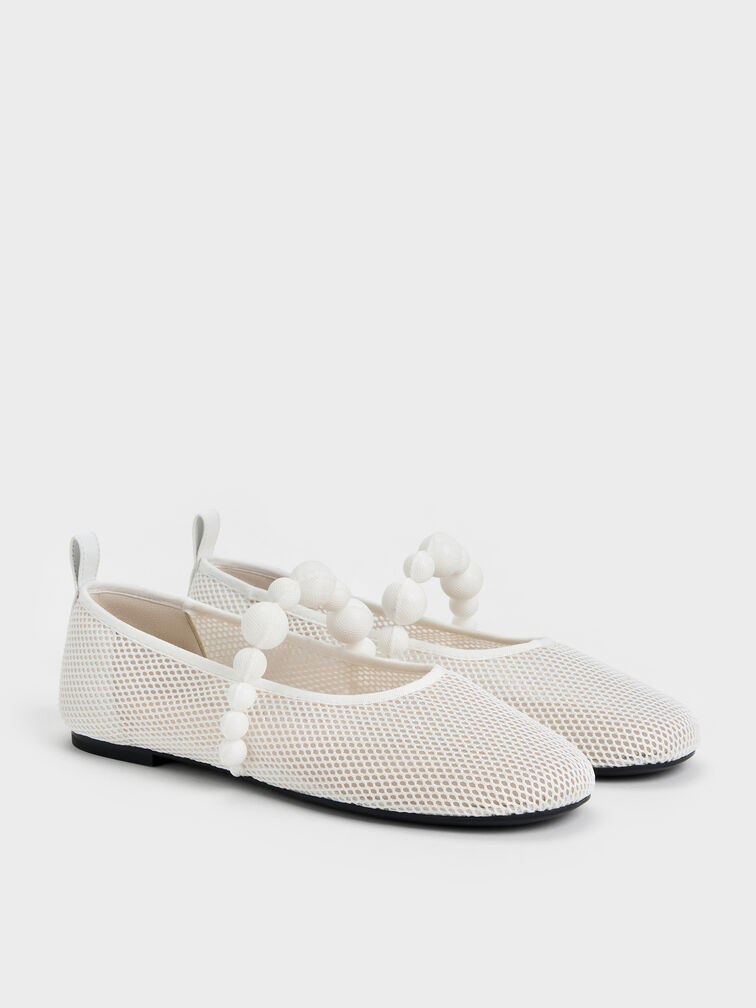 Leather Mesh Beaded Mary Jane Flats, Chalk, hi-res