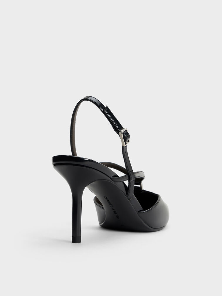Gi&agrave;y sandals cao g&oacute;t mũi nhọn, Đen b&oacute;ng nh&aacute;m, hi-res