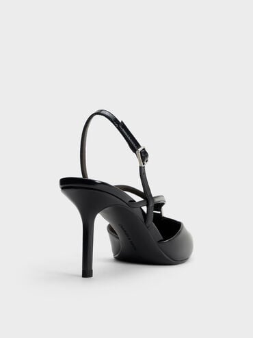 Gi&agrave;y sandals cao g&oacute;t mũi nhọn, Đen b&oacute;ng nh&aacute;m, hi-res