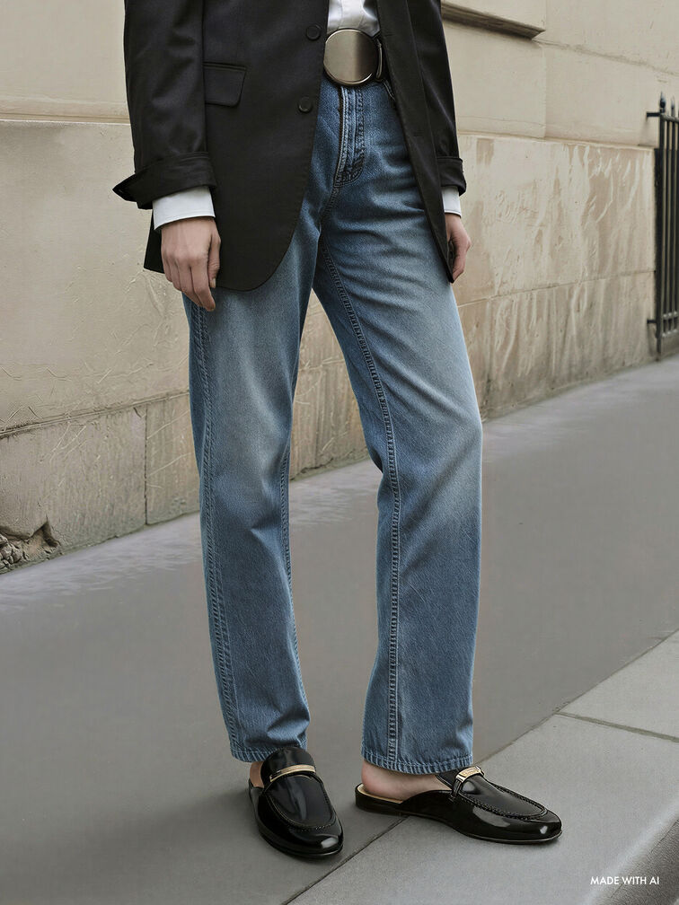 Gi&agrave;y mules đế bệt Metallic-Bar, Đen b&oacute;ng nh&aacute;m, hi-res