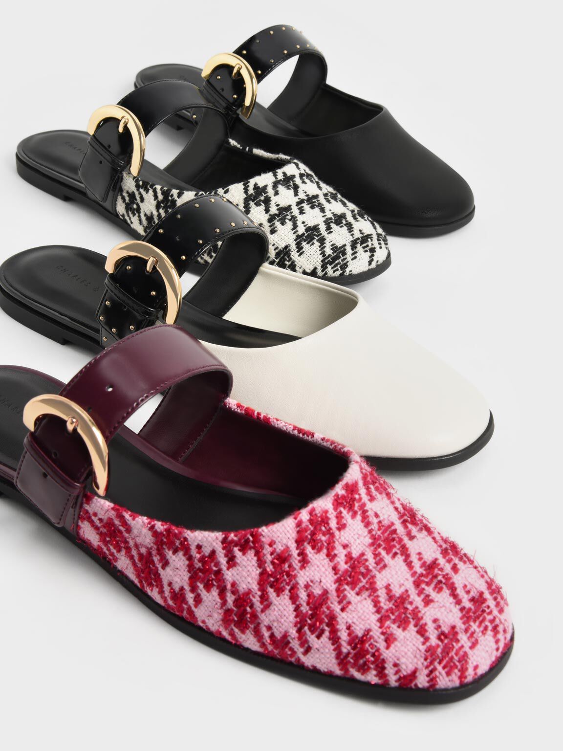 Houndstooth Buckled Flat Mules, Multi, hi-res