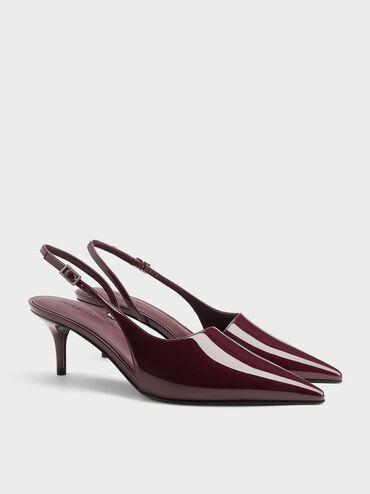 Giày sandals cao gót Patent Stiletto-Heel, Đỏ burgundy, hi-res