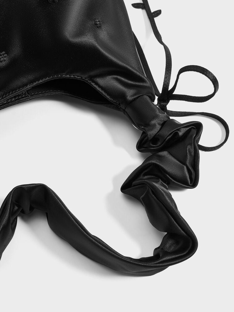 Mabel Satin Floral-Vine Hobo Bag, Noir, hi-res