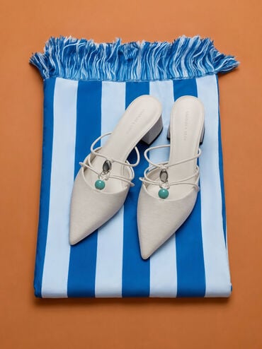Georgie Linen Bead Pointed Mules, Chalk, hi-res