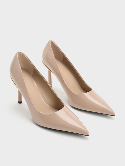 Patent Pointed-Toe Stiletto Heels, Nude, hi-res