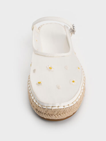 Bernadine Mesh Floral-Embroidered Espadrille Mules, White, hi-res