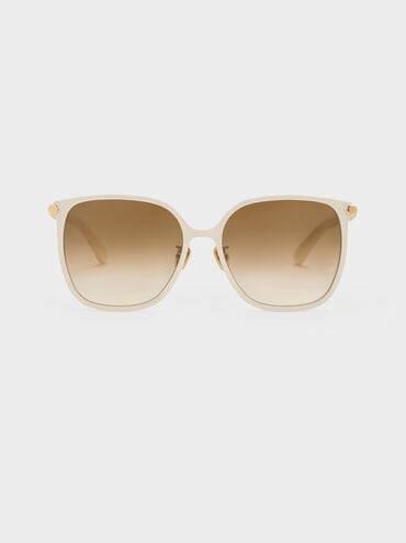 Ophelia Metallic-Accent Square Sunglasses, Cream, hi-res