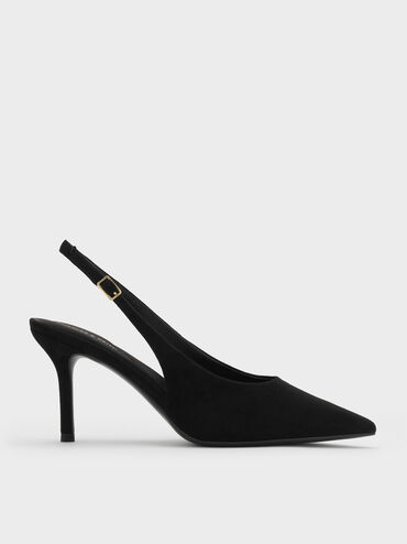 Emelia Faux Suede Slingback Pumps, Black Textured, hi-res