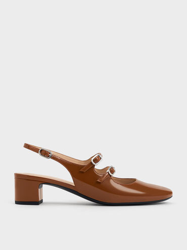 Clementine Double-Strap Slingback Mary Jane Pumps, Brown, hi-res